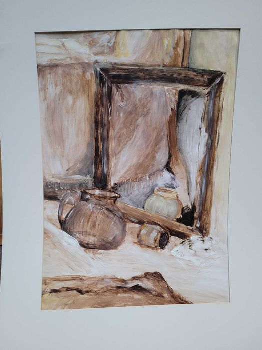 Obraz martwa natura w ciepłych kolorach 50x70, akwarela.