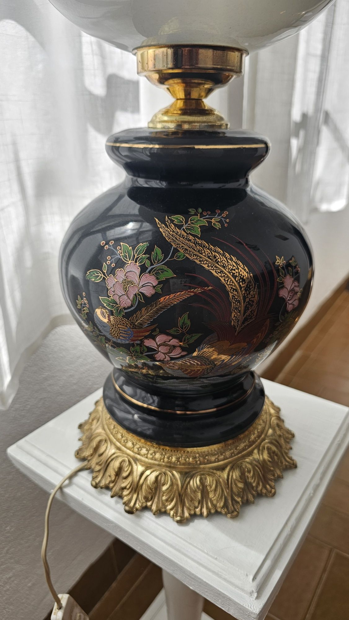 Candeeiro vintage oriental pintado à mão em vidro