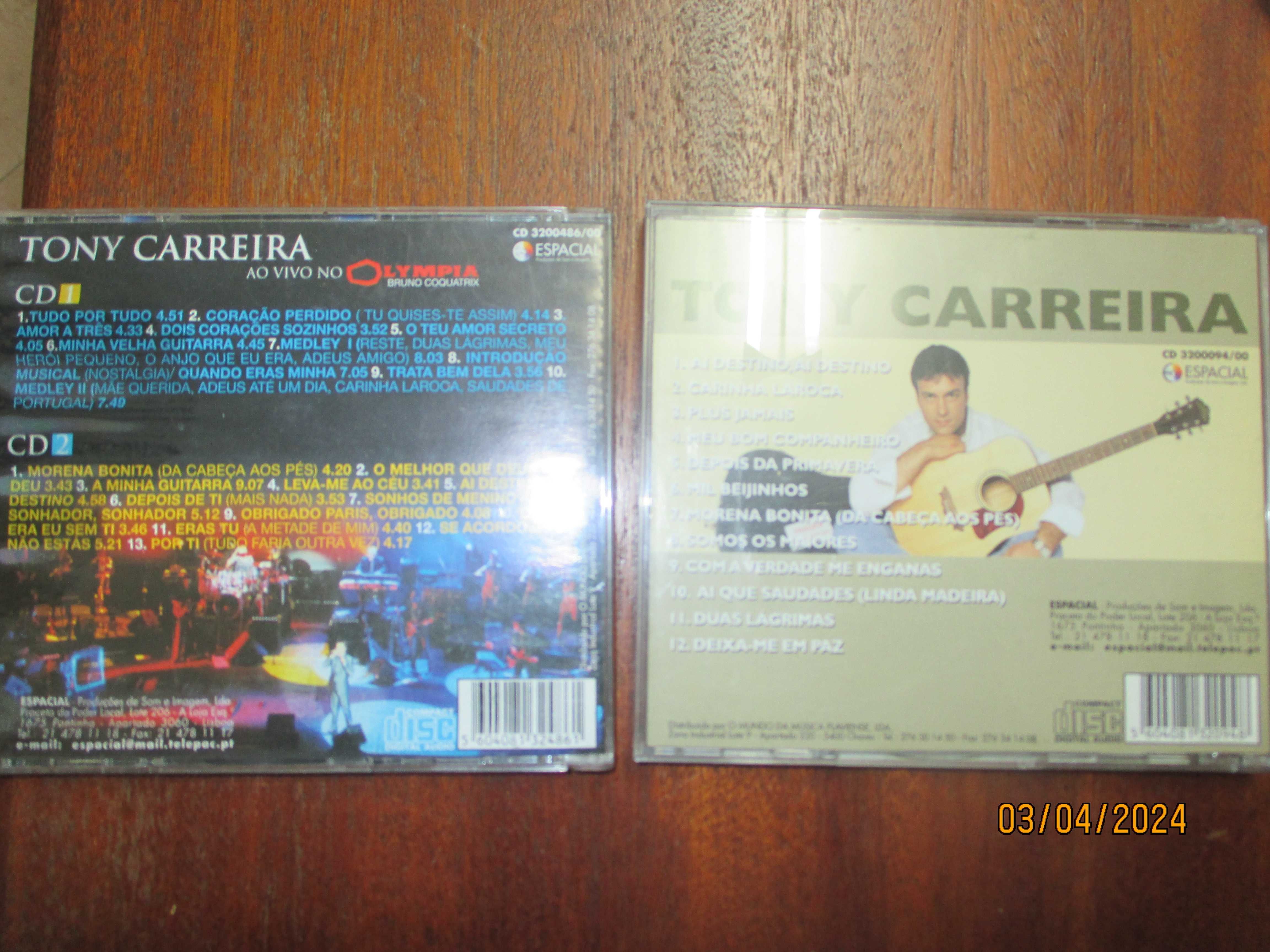 2 CD's de Tony Carreira - Ai destino e no Olympia (duplo)