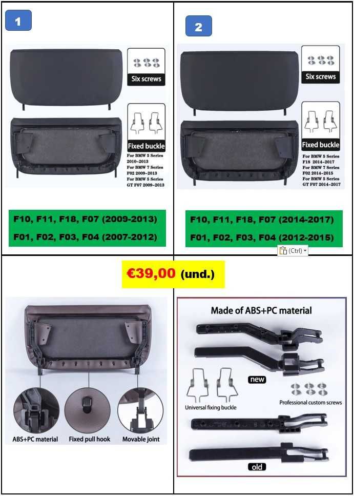 Puxador de porta interior Esqº ou Drtº BMW F10 / F11 / F18