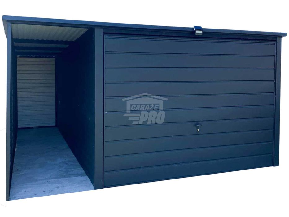 Garaż blaszany 3x4m - wiata 1m - Brama uchylnat Dach spad w tył GP579