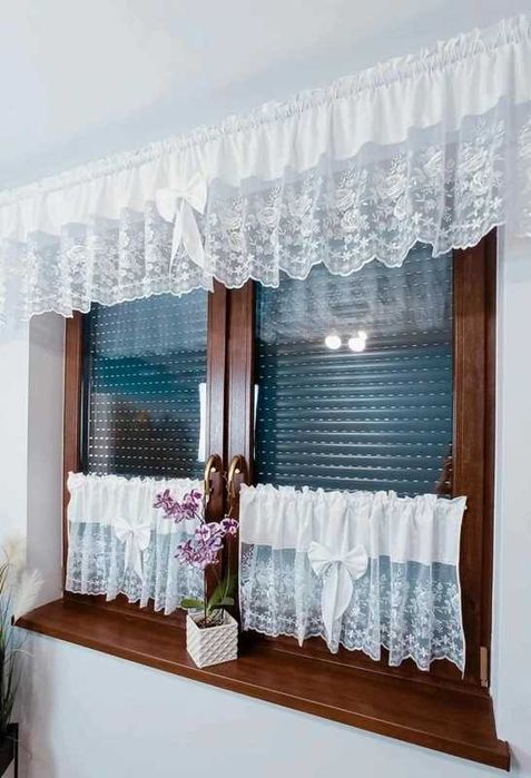 Komplet firanek do kuchni kokardki koronka