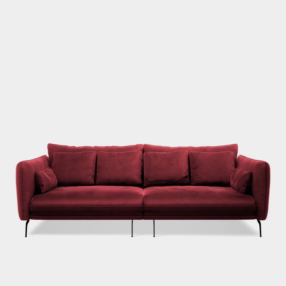 Sofa welurowa bordowa VOCAL 3 osobowa