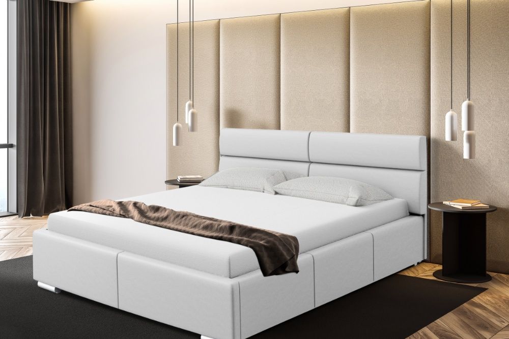 Łóżko sypialniane Monako, tapicerowane, pojemnik na pościel gratis.