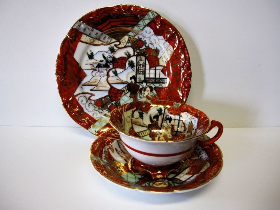 lindo vintage conjunto de chá -asiático-pintado a mão-Vista Alegre