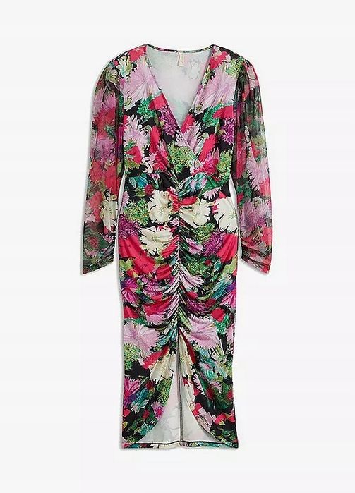 B.P.C sukienka z siateczki w kwiaty z marszczeniem 36/38.