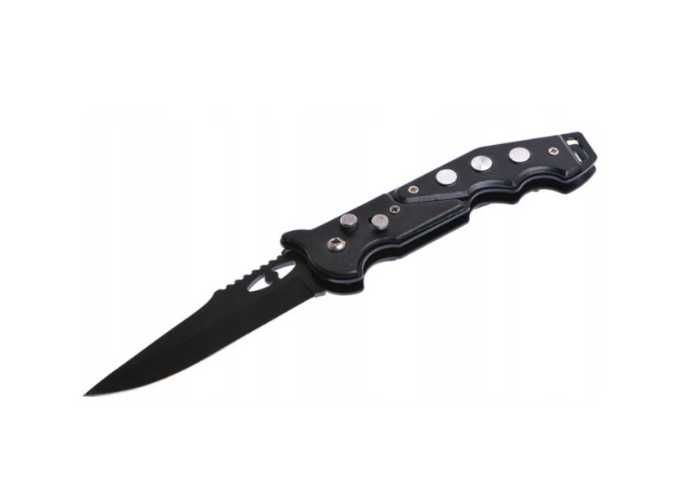 Nóż sprężynowy boczny turystyczny myśliwski czarny