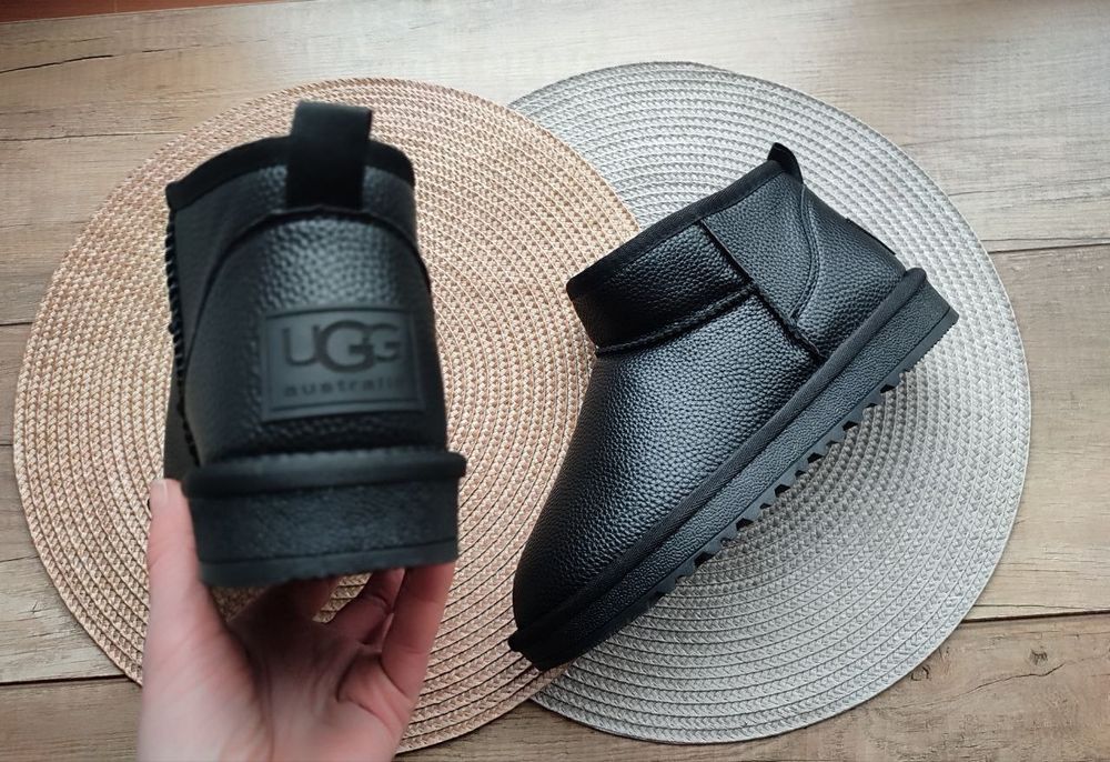 Sale UGG Кожаные угги низкие черные ботинки уги кожа мужские женские