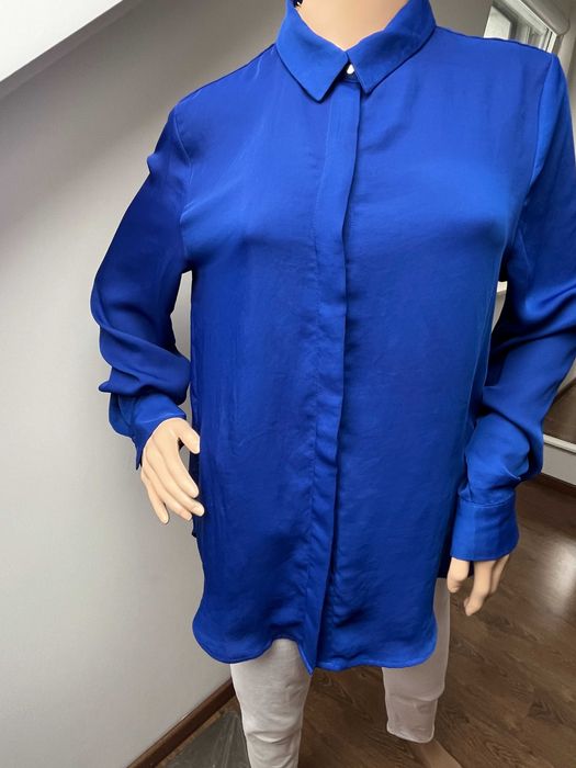 Bluzka H&M Głęboki Granat, Rozmiar L, Koszula do Biura Jedwabista