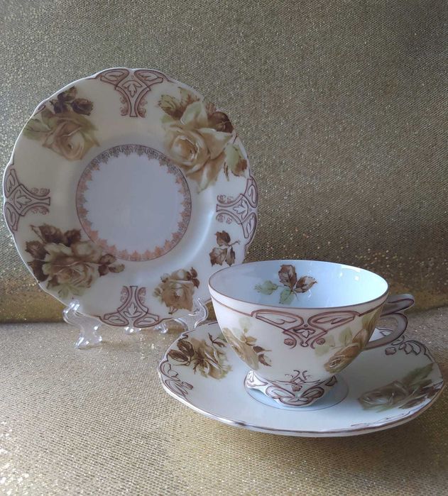 Przepiękna filiżanka trio Ohme Szczawienko Old Ivory, antyk, secesja