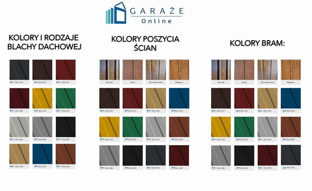GARAŻ BLASZANY 3x6 poziom dwuspadowy Brama uchylna drewnopodobny ID102