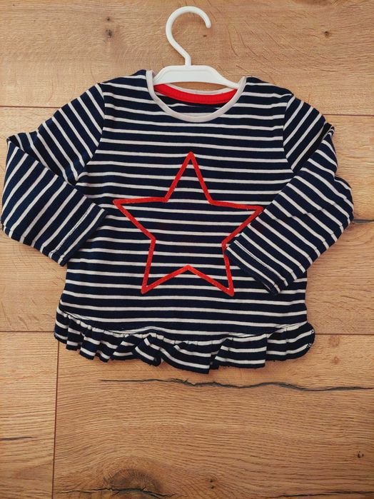 Bluza w paski z nadrukiem i falbanką na dole M&S 12-18m 80-86 cm