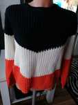 Damski sweter pleciony 3 kolorowy w pasy