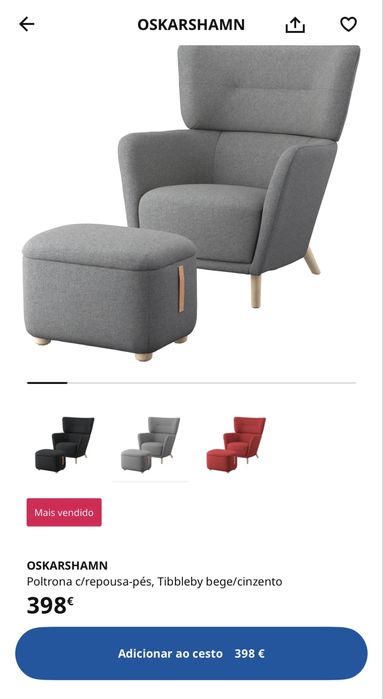 Poltrona IKEA OSKARSHAMN + repousa-pés (Tibbleby bege/cinzento)