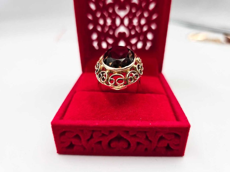 Złoty pierścionek KLASYCZNY STARY z czarnym kamieniem |Plus Lombard