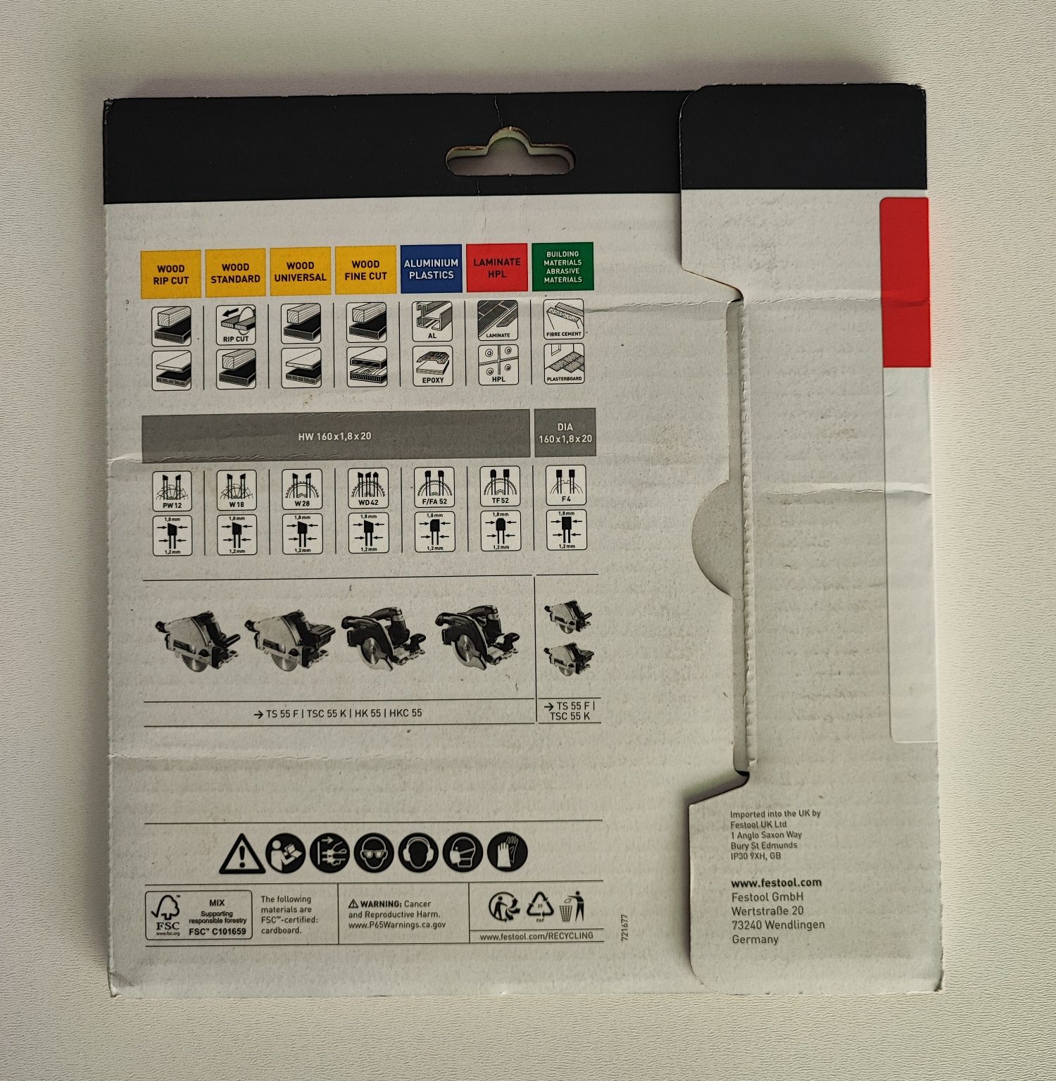 Пильний диск FESTOOL - LAMINATE/HPL HW 160x1,8x20 TF 52