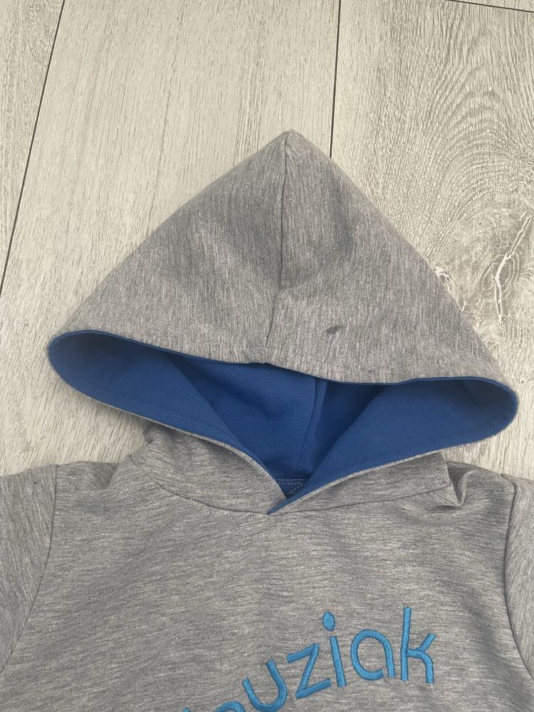 Bluza handmade 74 z kapturem szara łobuziak piesek
