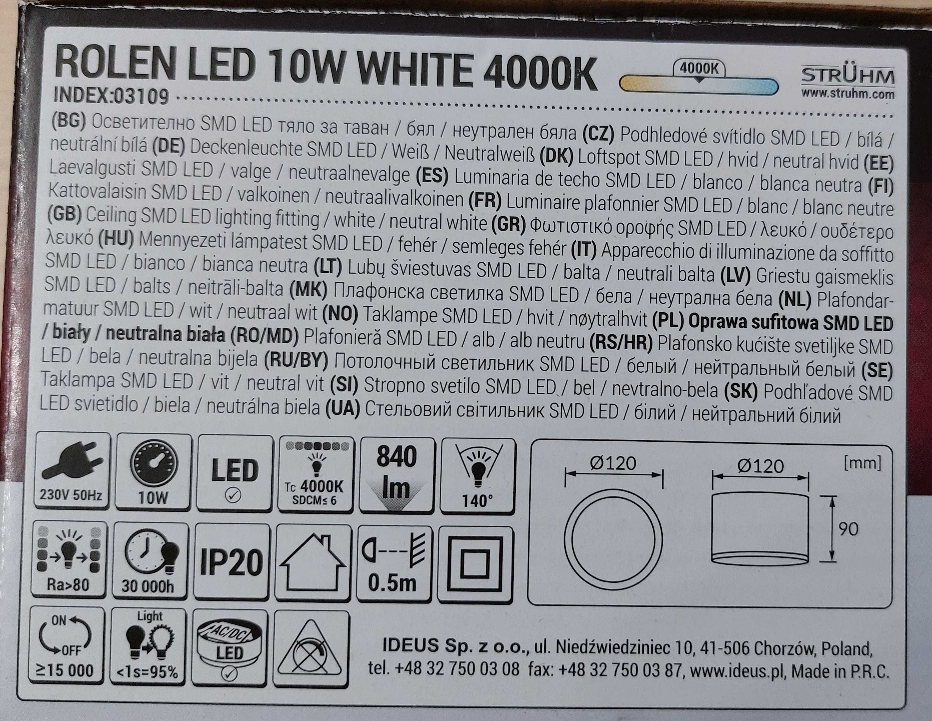 Oprawa sufitowa ROLEN LED 10W 4000K 03109 IDEUS