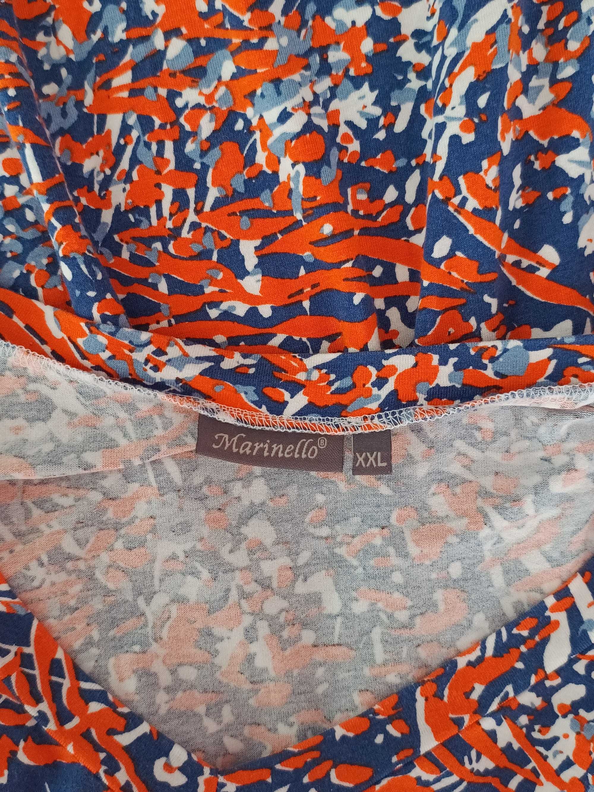 Niebieska pomarańczowa sukienka midi we wzory wiskoza Marinello 44 XXL