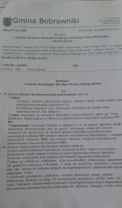 Działka rolna 0,2219 ha Sączów.  Śląskie