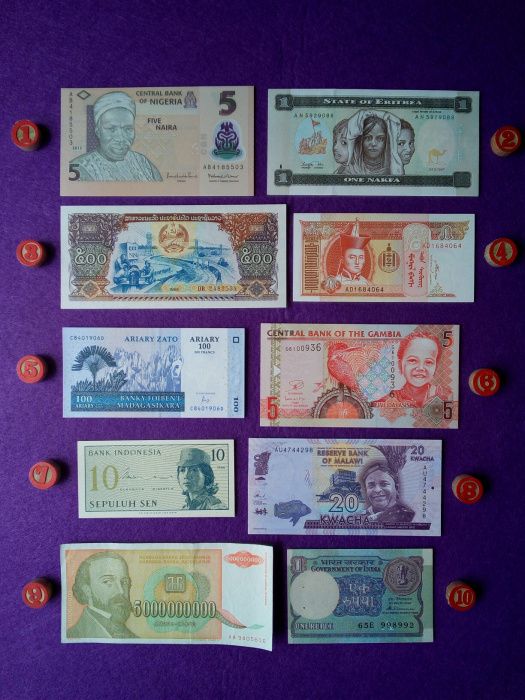 Lote de 10 notas diferentes * 10 países *