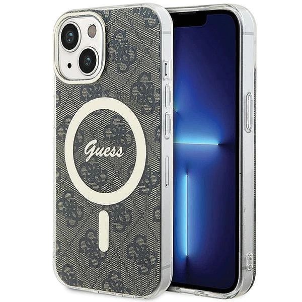 Etui Guess IML 4G MagSafe na iPhone 15 - brązowe