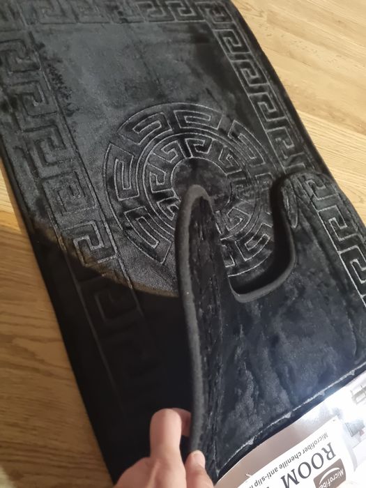 Chodnik dywanik łazienkowy 2 szt czarny welur grecki