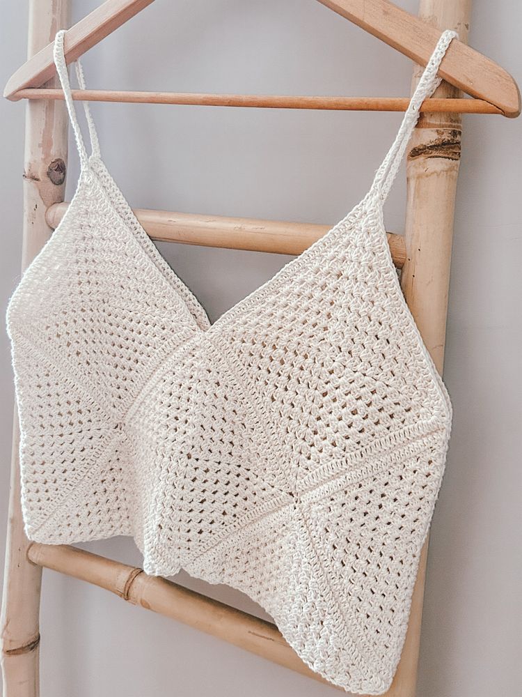 Handmade top szydełkowy kremowy bawełna