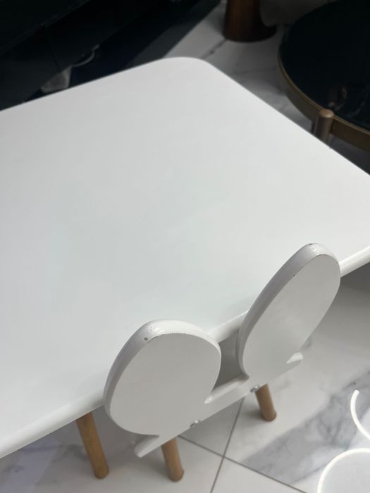 Zestaw drewniany królik Stolik krzesełko dla dziecka białe biały