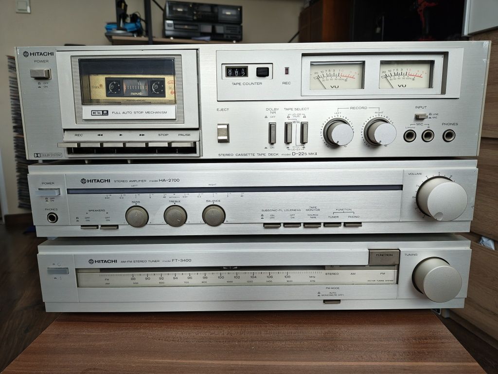 Wieża stereo Hitachi Vintage Japan Deck,Tuner,Wzmacniacz TOP