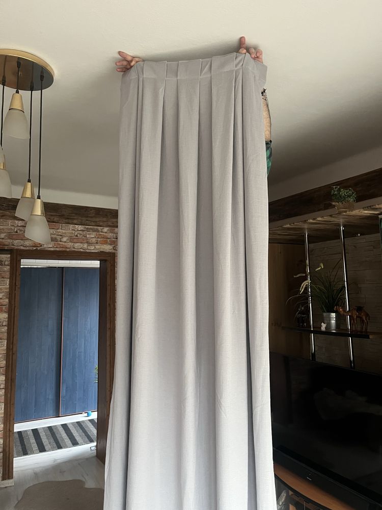Szara długa zasłona, dl. 254cm