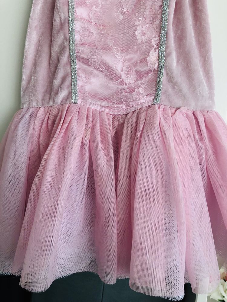 Sukienka tiulowa aksamitna 110 przebranie balowa 3-6 różowa 98 104