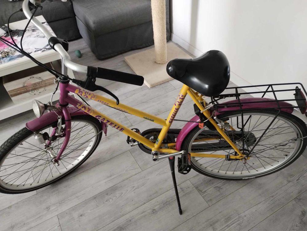 rower gazelle fioletowo-żółty