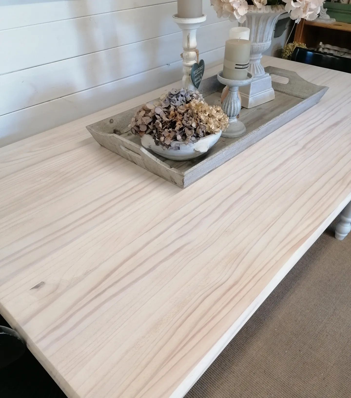 Stół drewniany duży bielony blat