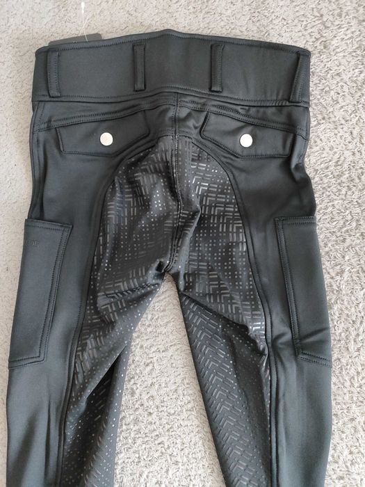 Bryczesy HKM dziewczęce pełny lej silikonowy, czarne, rozm. 146/152