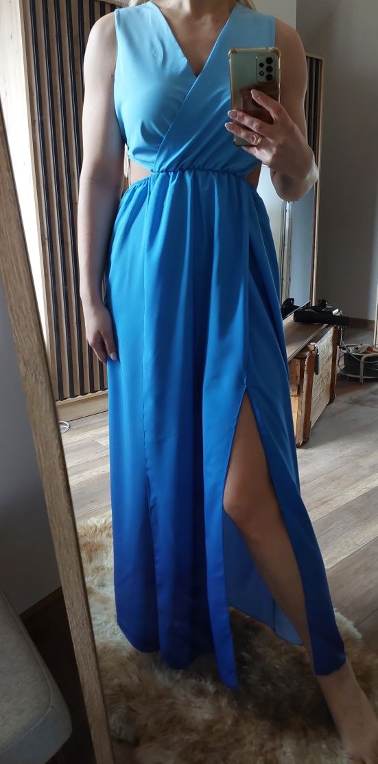 Sukienka maxi letnia niebieska ombre r. S/M