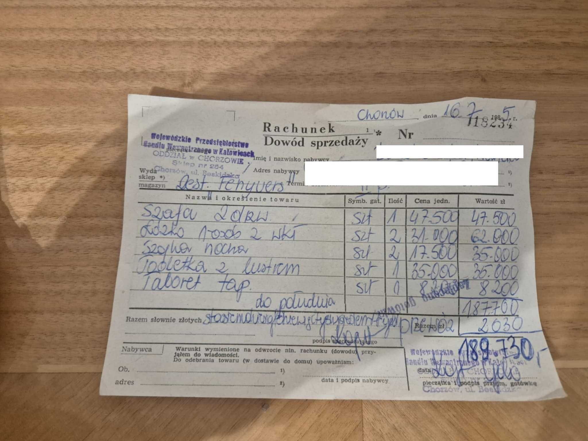 Meble PRL z 1985 roku - toaletka z lustrem i 2 szafki nocne