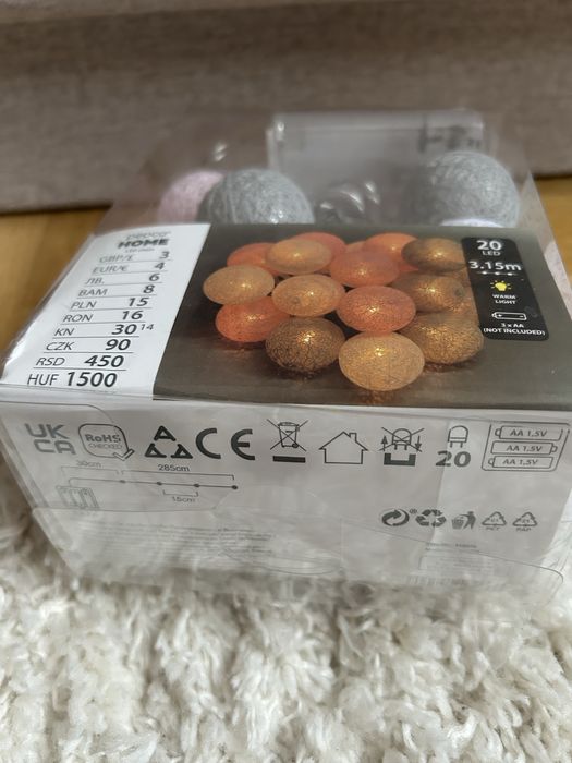 Cotton balls na baterie łańcuch girlanda Pepco róż szary pastele