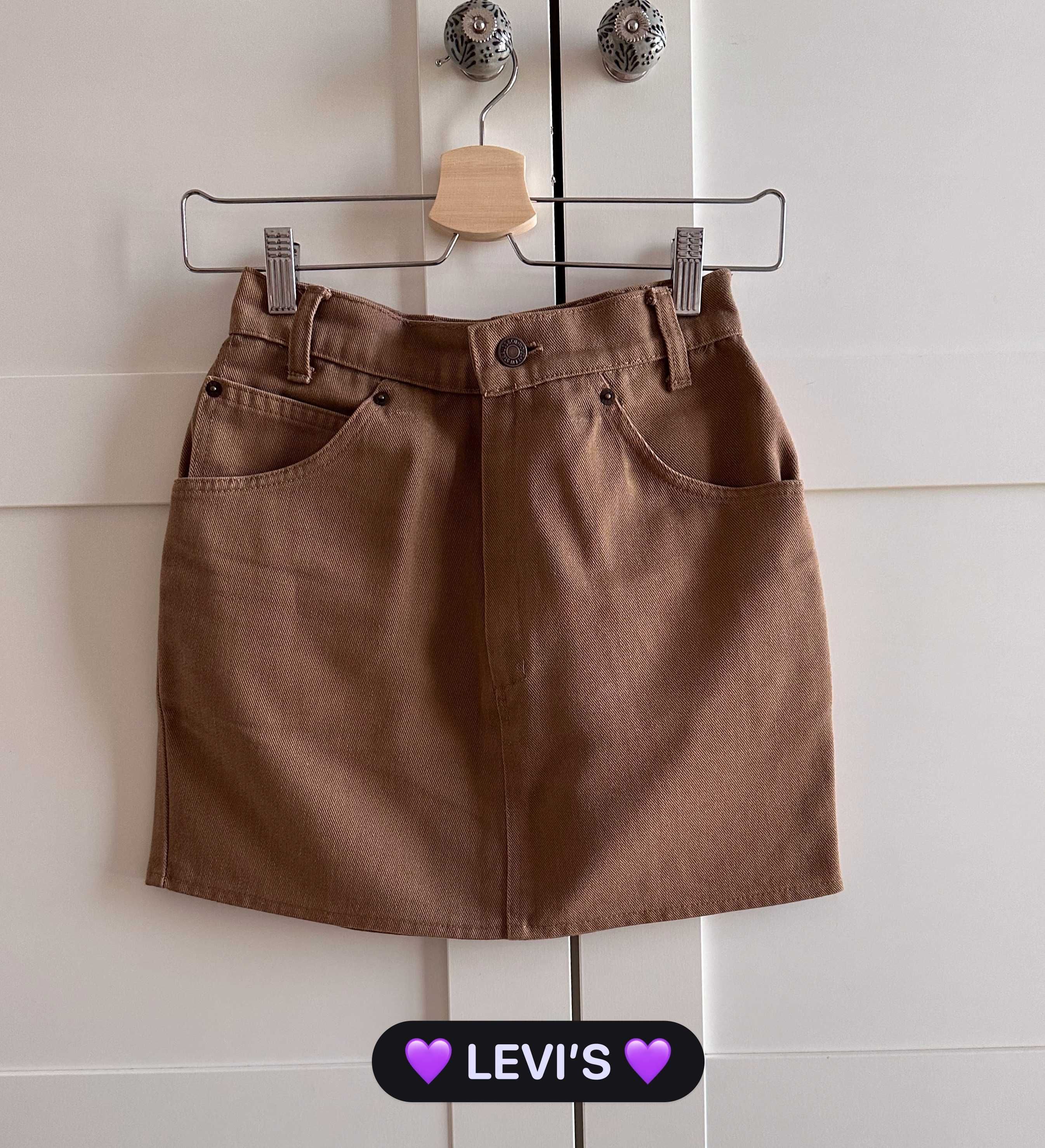 Levi's spódnica dżinsowa mini XS S brązowa safari bawełna jeans levis