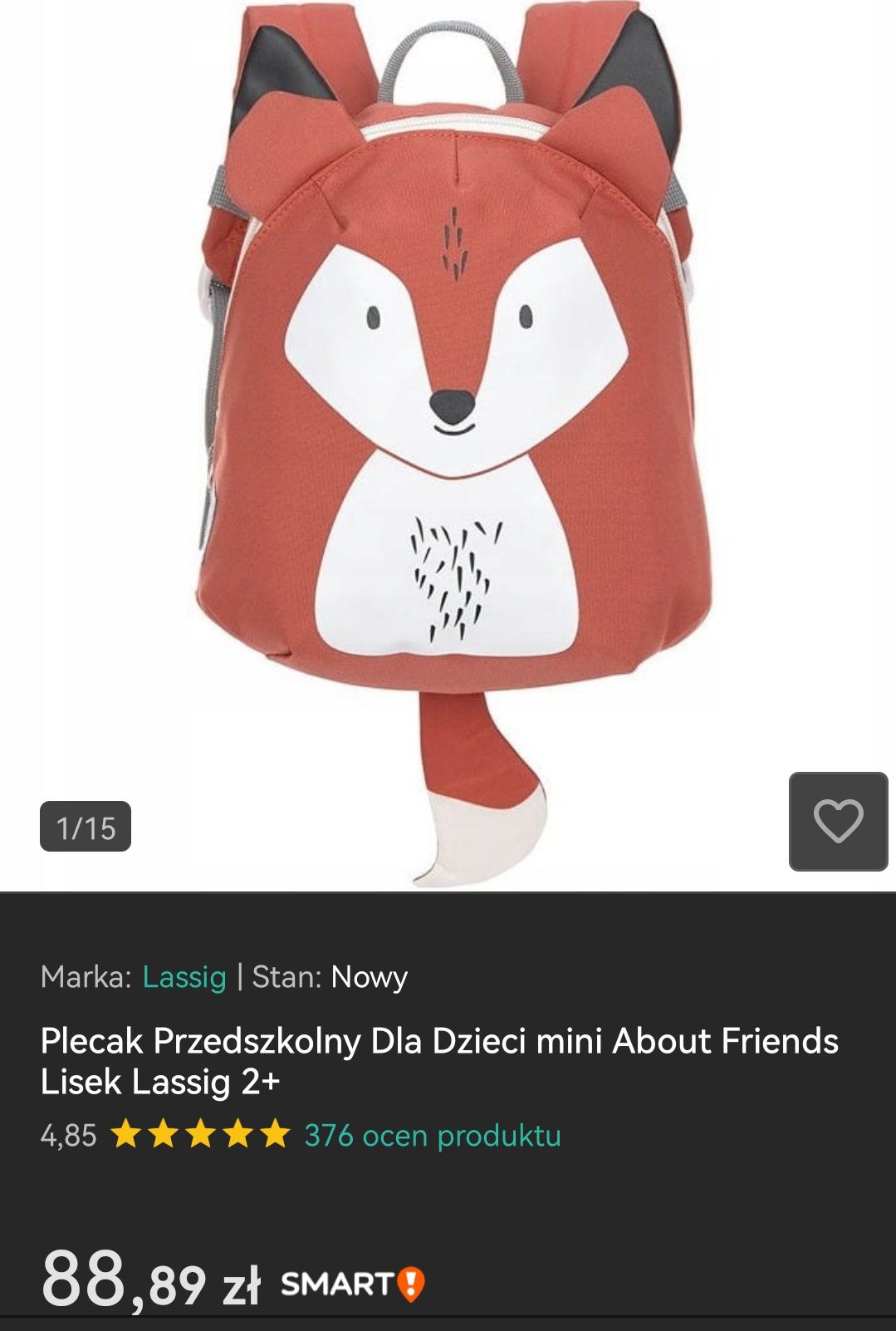 Plecaczek lisek lassig ogon uszy i maskotka lisek Antek