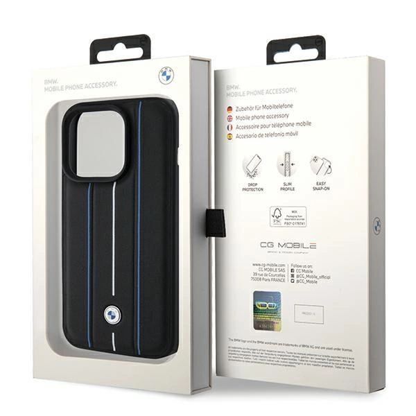 Etui Bmw Leather Stamp Blue Lines Na Iphone 15 Pro Max - Czarne