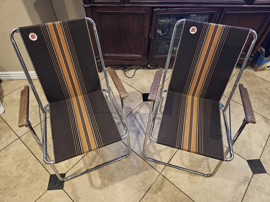 Cadeira dobrável de campismo retro Zip Dee, riscas castanhas