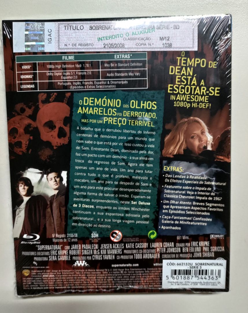 Blu-ray Sobrenatural 3.ª Temporada - novo