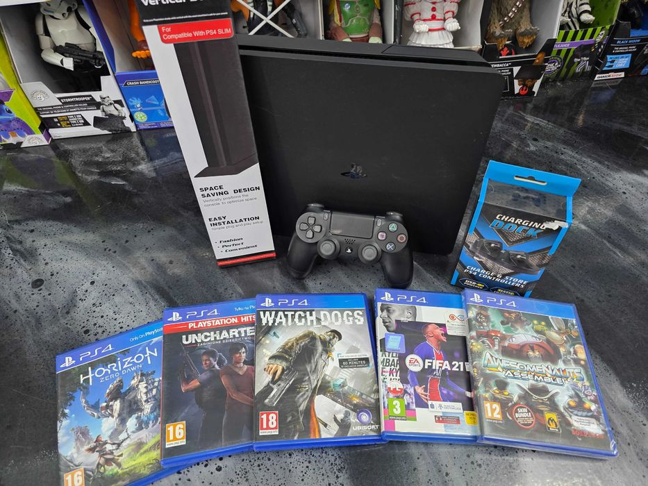 Konsola PS4 Playstation 4 SLIM 1TB + ładowarka stojak 5 gier GW6 SKLEP