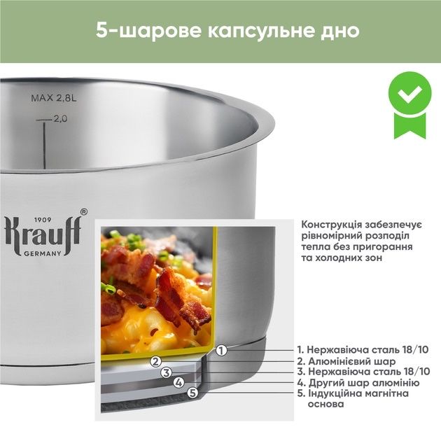 Набір посуду Krauff 6 предм, нерж. Німеч. Три кастрюлі і сковорідка