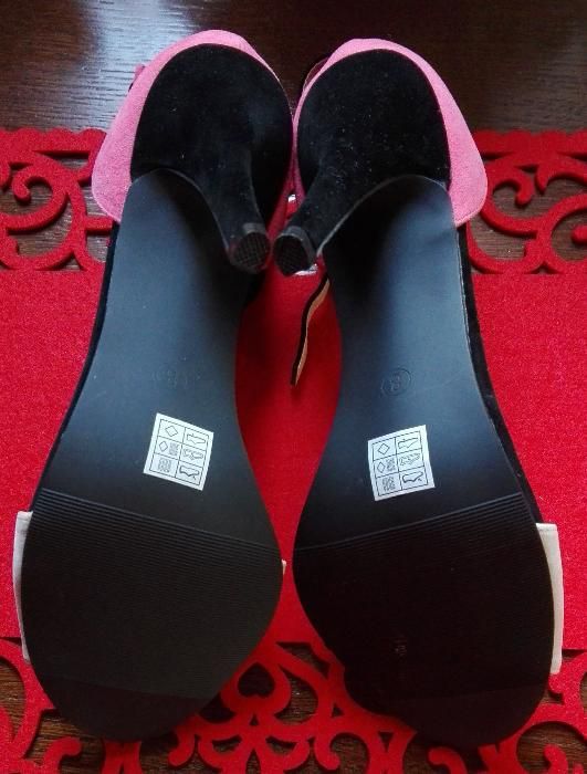 Buty szpilki - krótki zamszyk, róż kremowy czarny. PL 41, obcas 11 cm