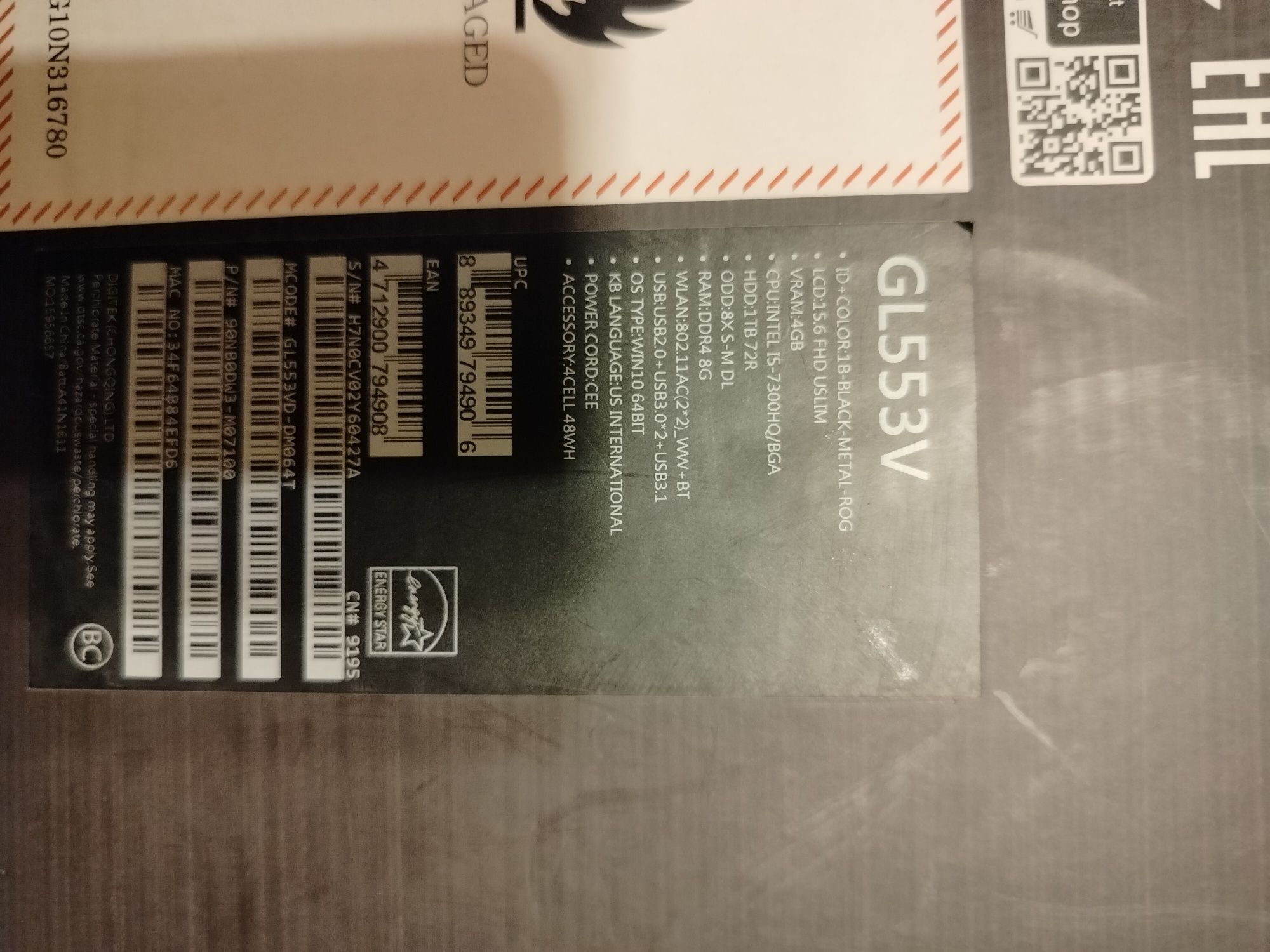 Laptop Asus GL553V