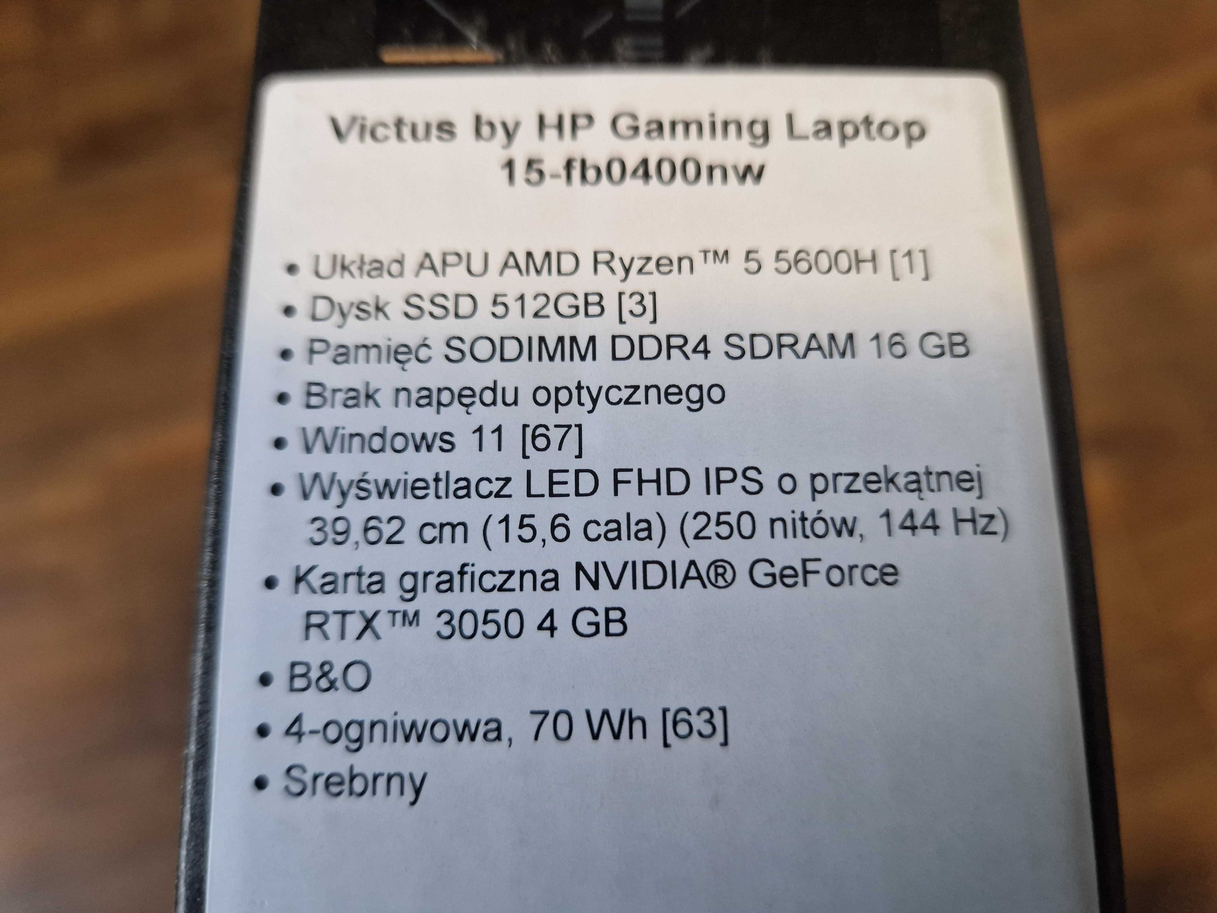 Nowy Laptop Gamingowy HP Victus 15-FB0400NW/ R5 / RTX 3050 / Gwarancja