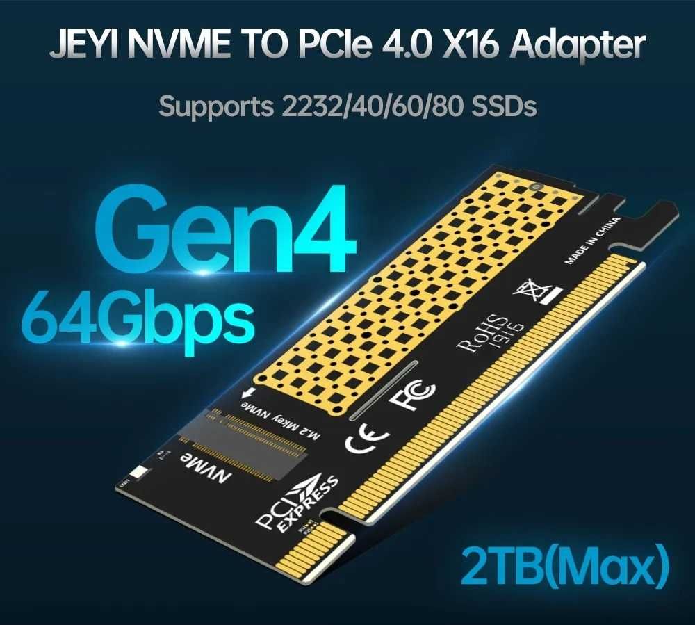 Адаптер JEYI M.2 NVMe M-key SSD to PCI-E 3.0 X16