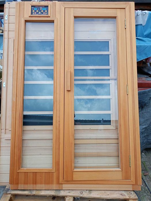 Sauna kabina infrared na podczerwień szklana 2os drewno 230V ze szkła